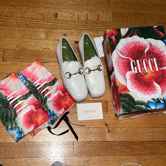 GUCCI SHOES HOUDAN PLATFORM WHITE LEATHER LOAFERS PUMPS w HORSEBIT - Picture 3 of 14